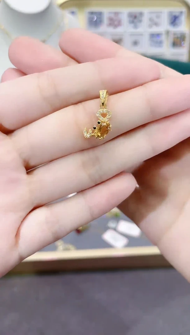 银S925镶嵌吊坠(不含链)黄晶天然宝石