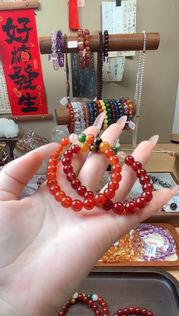 【闪购商品】玛瑙/玉髓手链未镶嵌红玛瑙五路8mm