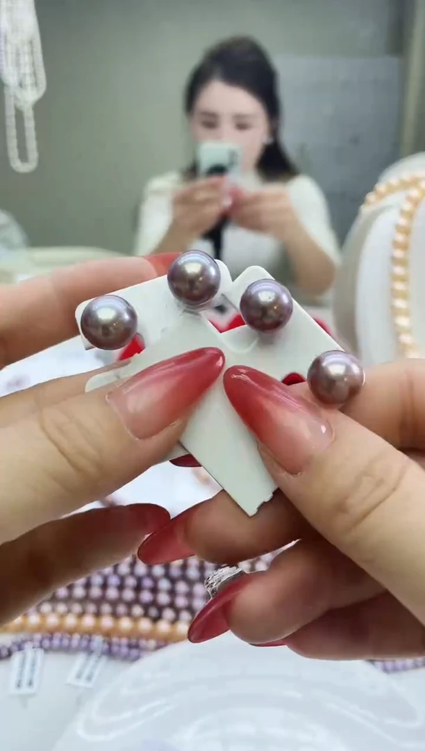 未镶嵌耳饰淡水珍珠紫色系耳饰