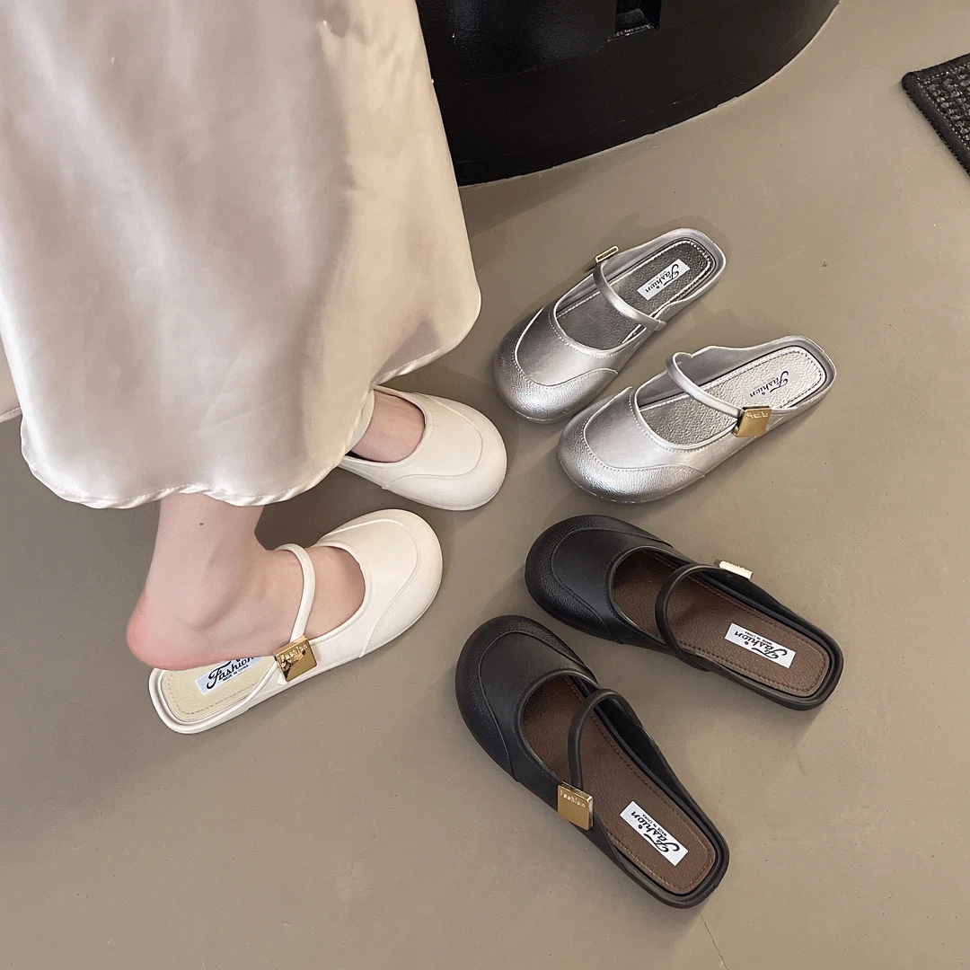 2025新款春季包头拖鞋女一脚蹬外穿懒人凉拖休闲平底