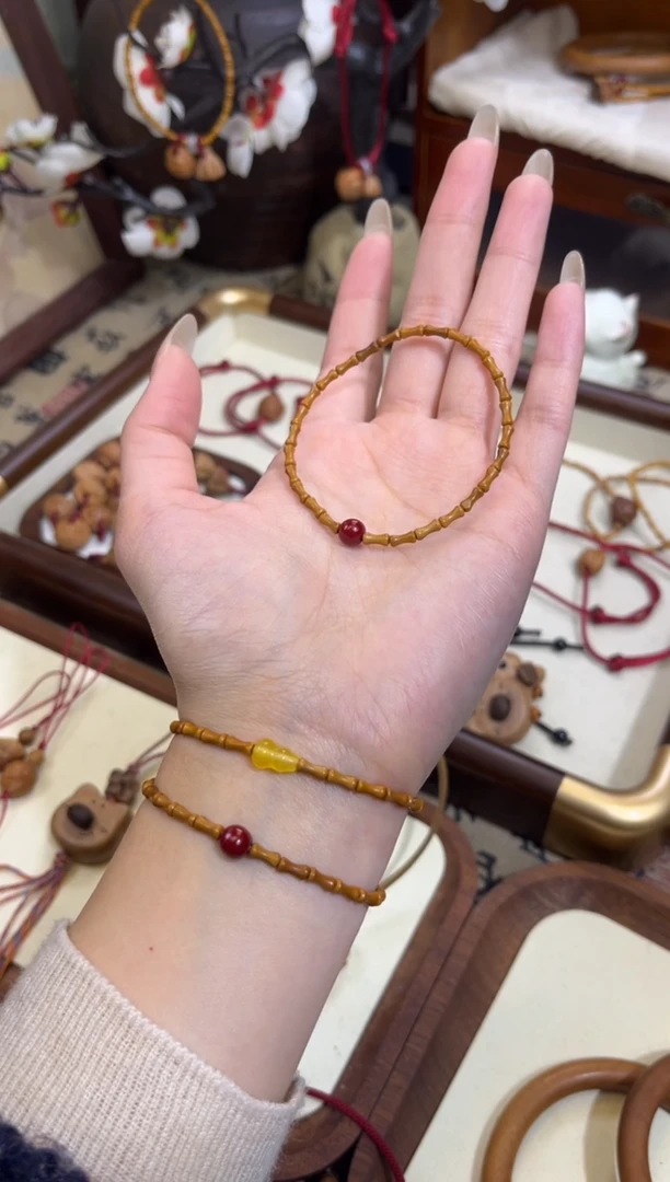 手串桃核【桃缘行】竹节「红色莎莎」桃木桃核辟、挡、驱、护 备注手围