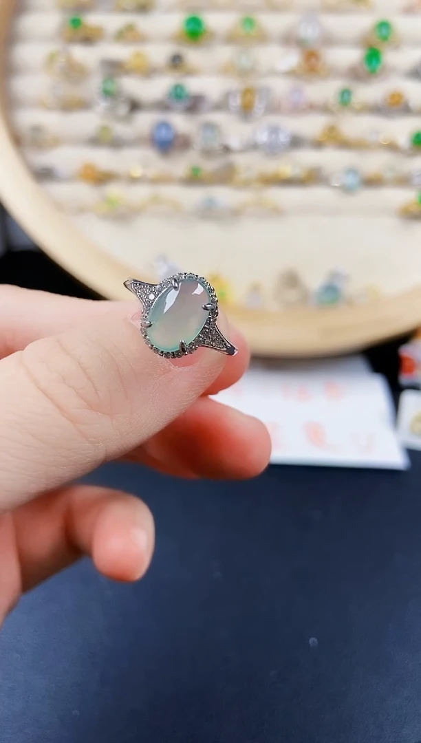 翡翠戒指银S925镶嵌123489