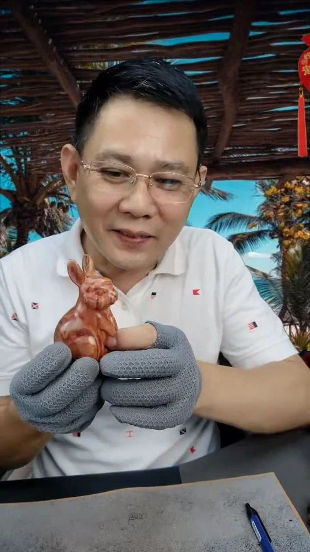 把件黄花梨/降香黄檀海黄野料兔子把件下播炸