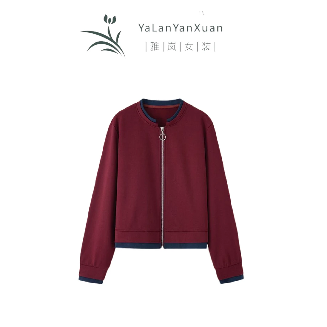 【雅岚女装】时尚短款秋装新款洋气小个子百搭休闲上衣撞色卫衣外套
