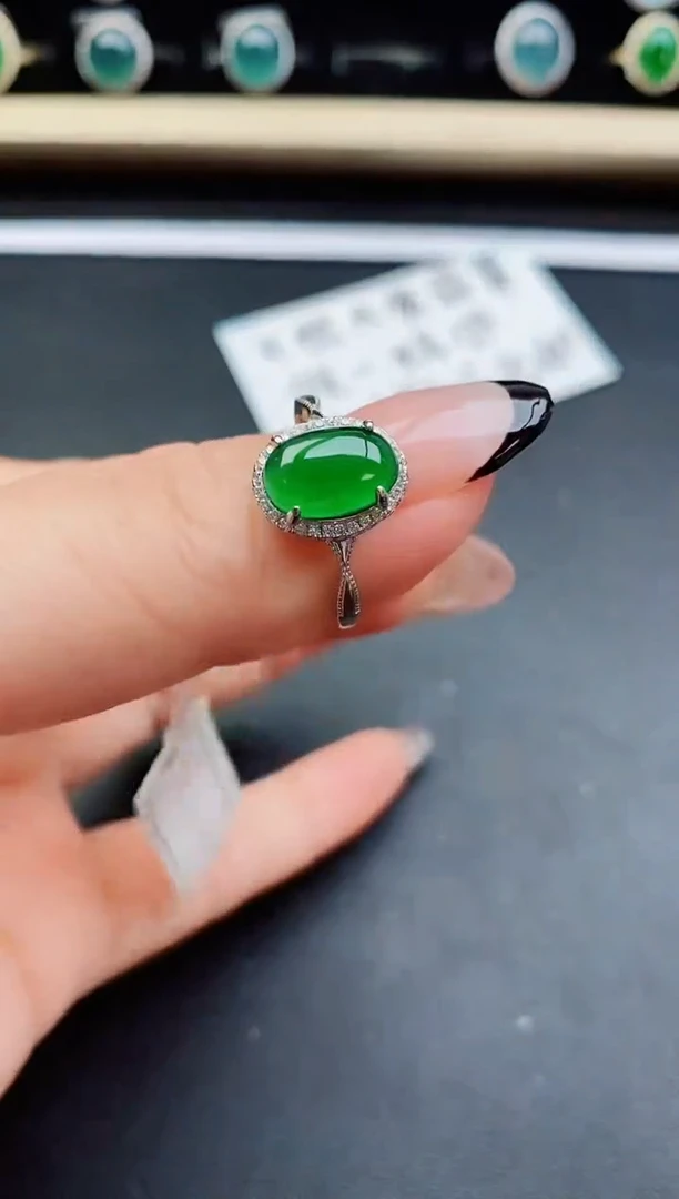 翡翠戒指银S925镶嵌50800