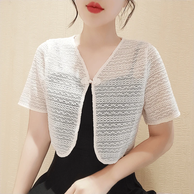 中式蕾丝披肩外套盘扣夏季吊带裙防晒小个子罩衫开衫短外套反季女