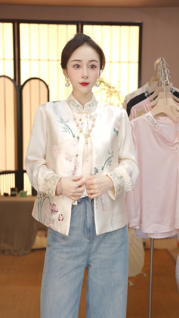 秋季新款中国风百搭上衣立领复古锦绣马甲FB2509194