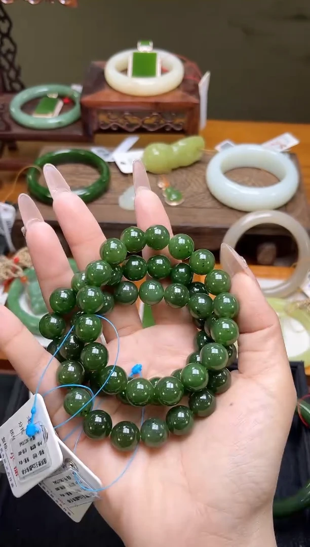 未镶嵌手串和田玉卡12俄料碧玉 圆珠 多样性发一