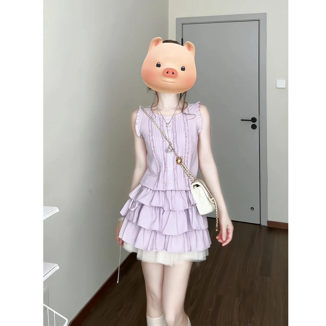 MARIE.COCO2025新款法式温柔紫色连衣裙子女夏季穿搭不规则短裙