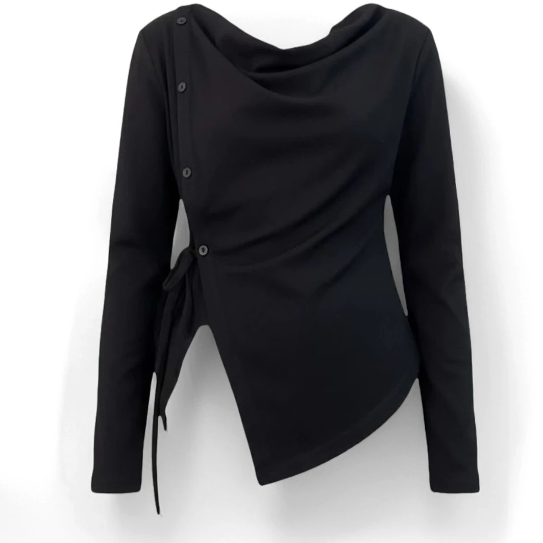 午餐肉家的荡领开叉不规则长袖t恤