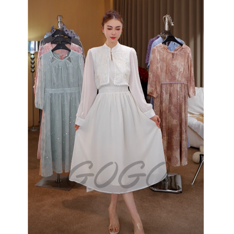 G1821 春秋季新款新中式上衣国风套装仙气设计感小众衬衫连衣裙