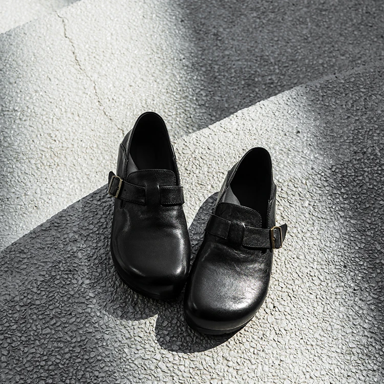 TaPai 原创经典勃肯水洗牛皮经典黑色百搭复古小众设计女鞋2660-8