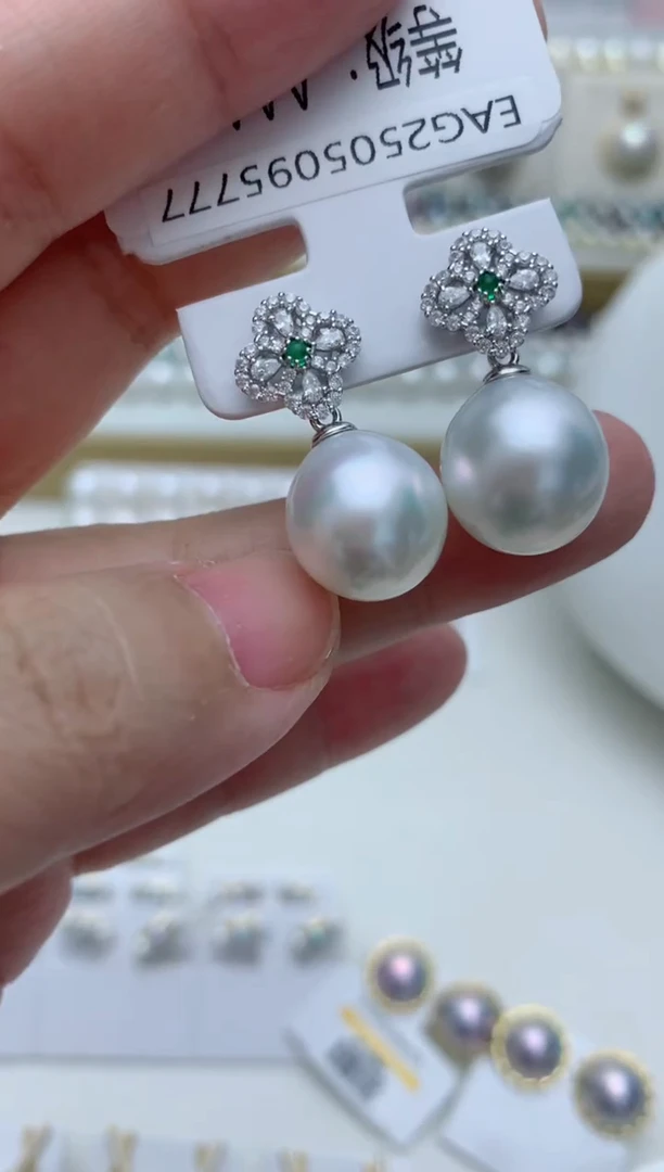 银S925镶嵌海水珍珠耳饰w58