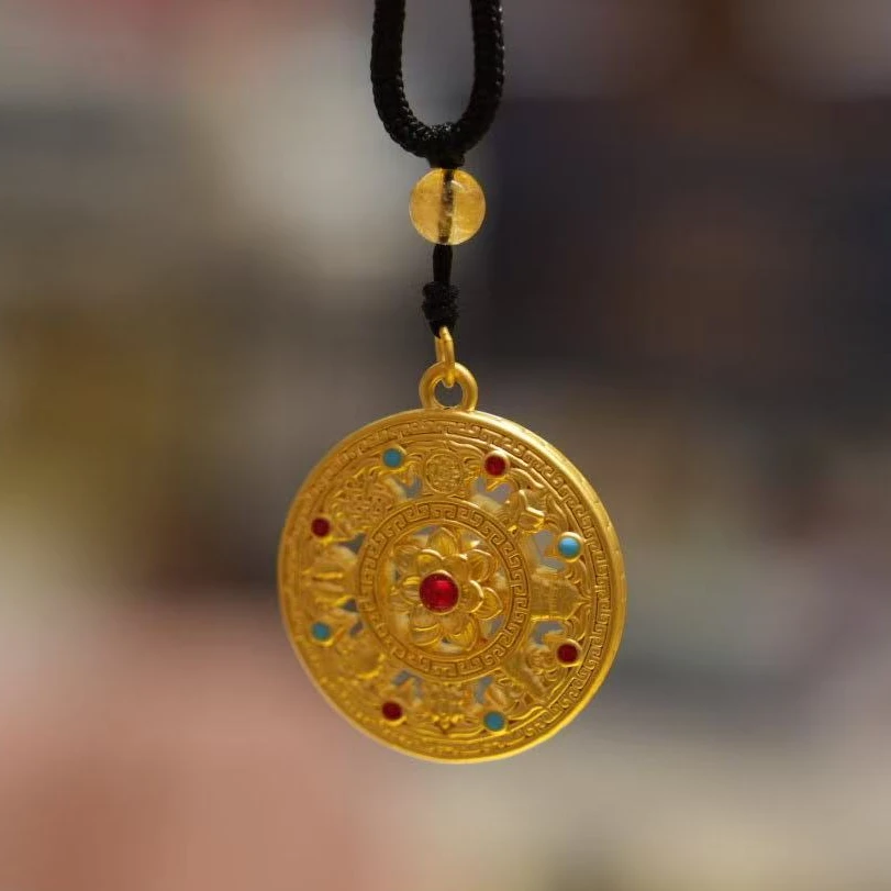 【巧玲专享】足金999珐琅彩八宝罗盘天然黄晶饰品（赠编绳）时尚百搭