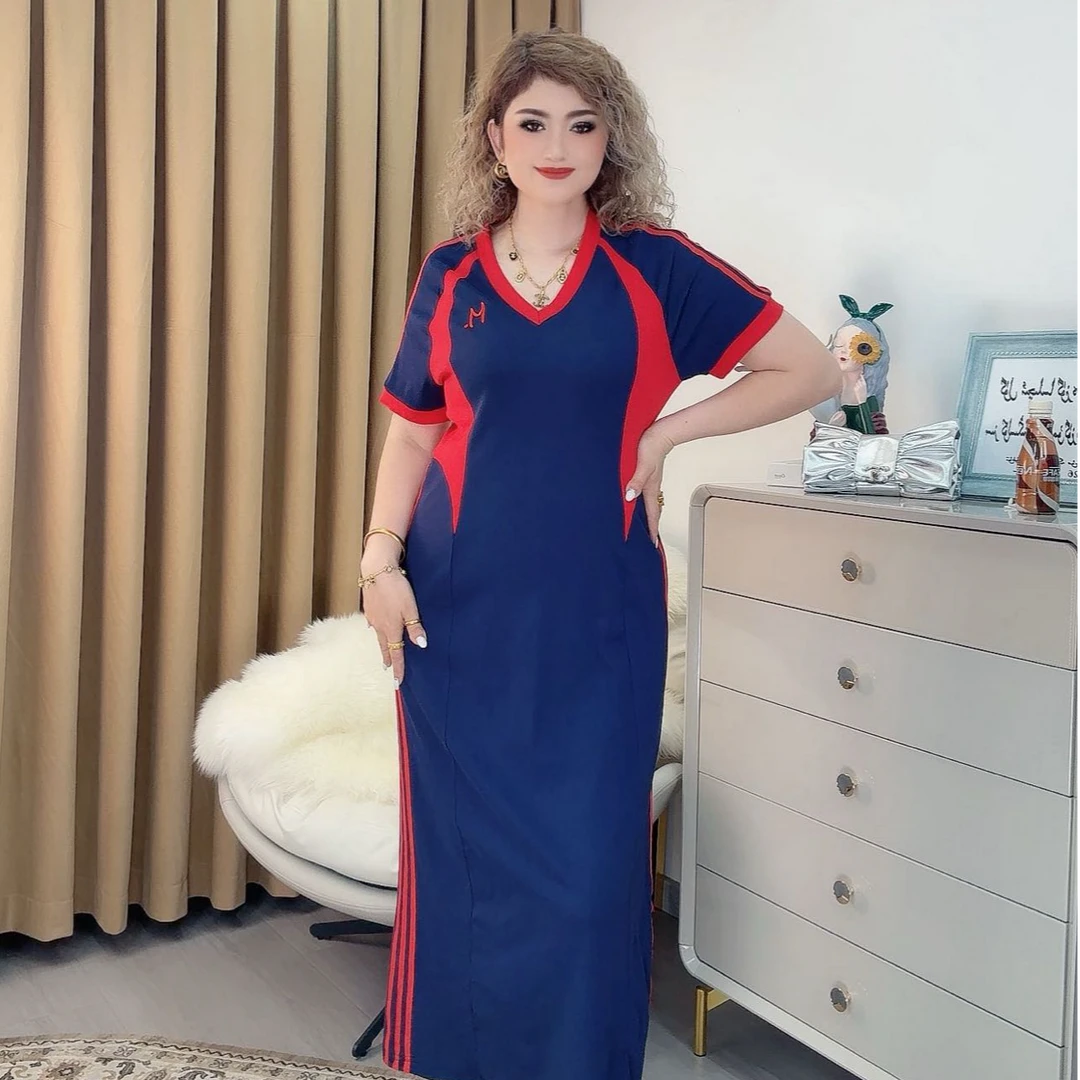 夏季最新款显瘦时尚休闲中长3236款修身撞色长裙