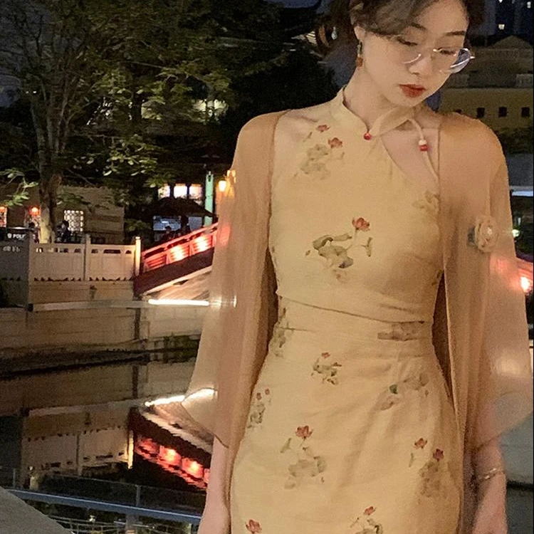 花灯游新中式复古改良旗袍连衣裙女春秋收腰显瘦裙子995