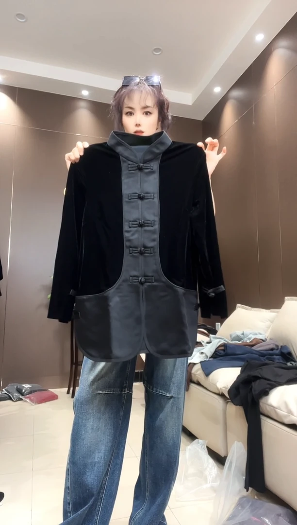 拼接盘扣外套L码