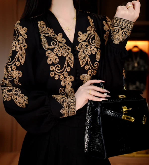 诺诗 新款衬衣女时尚显瘦优雅轻奢印花百搭套头上衣V25Q148