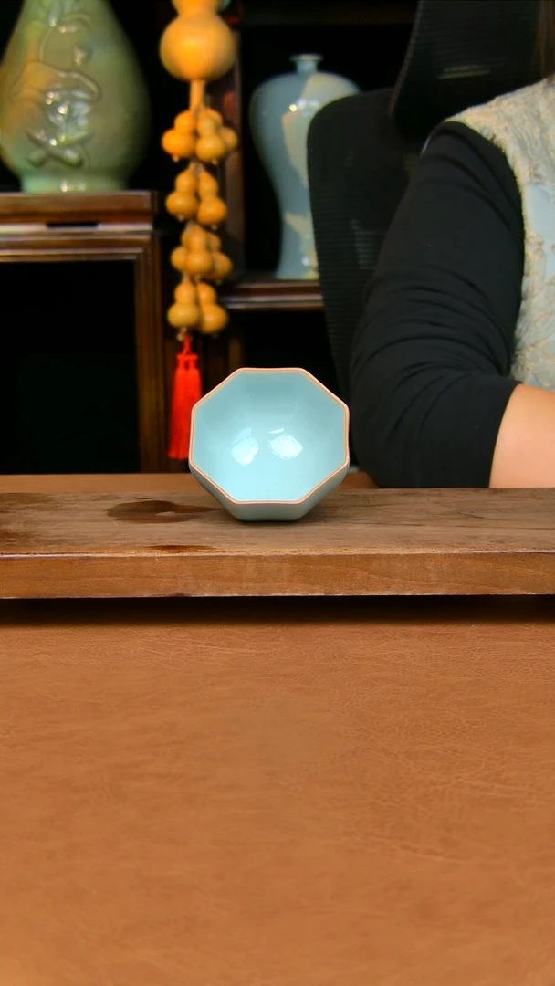 瓷片八方杯原矿天青不完美