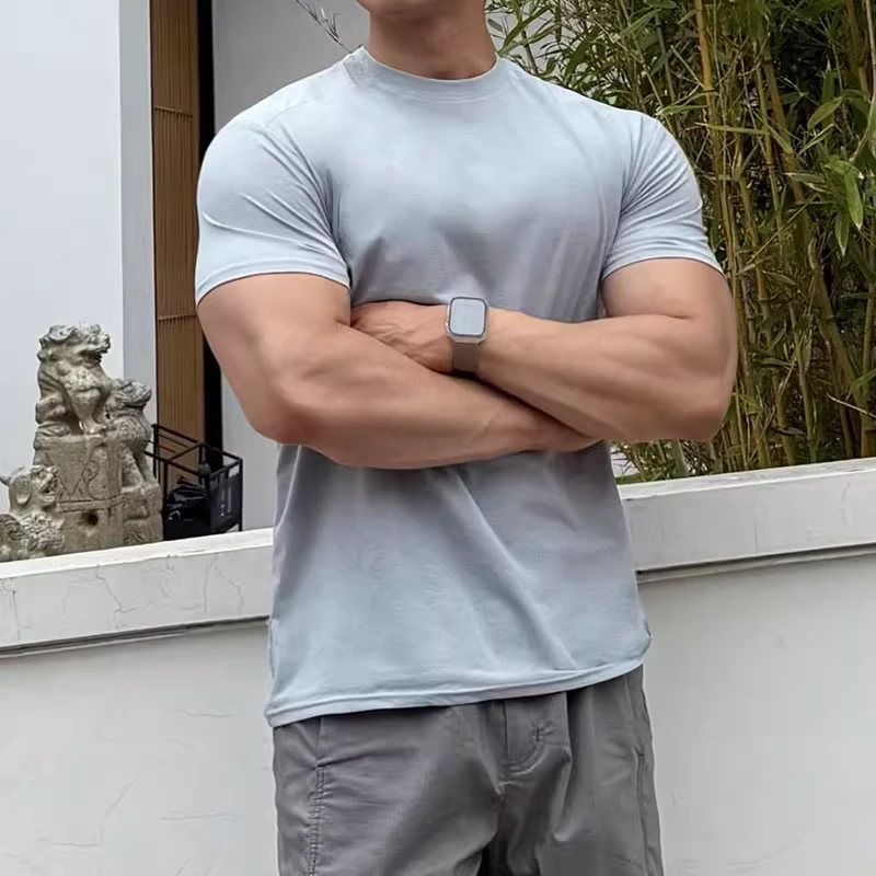 夏季纯色运动速干拼接T恤上衣夏季短袖男装男士白色短袖