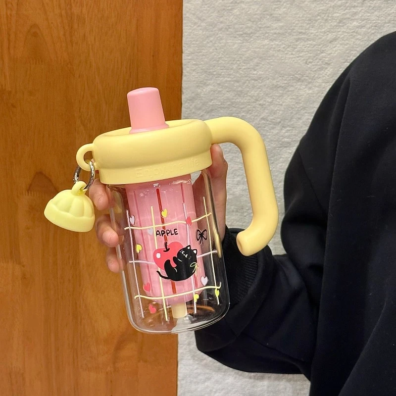 吸管玻璃杯便携直饮大容量可爱学生水壶创意网红两用家用简约水杯