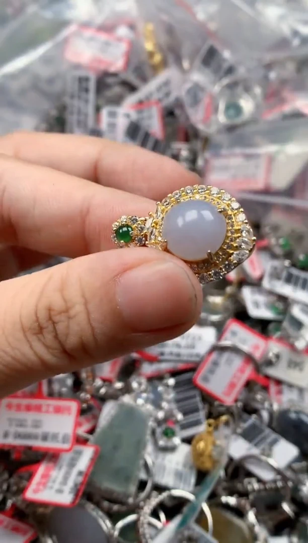 银S925镶嵌戒指翡翠天然A货缅甸翡翠