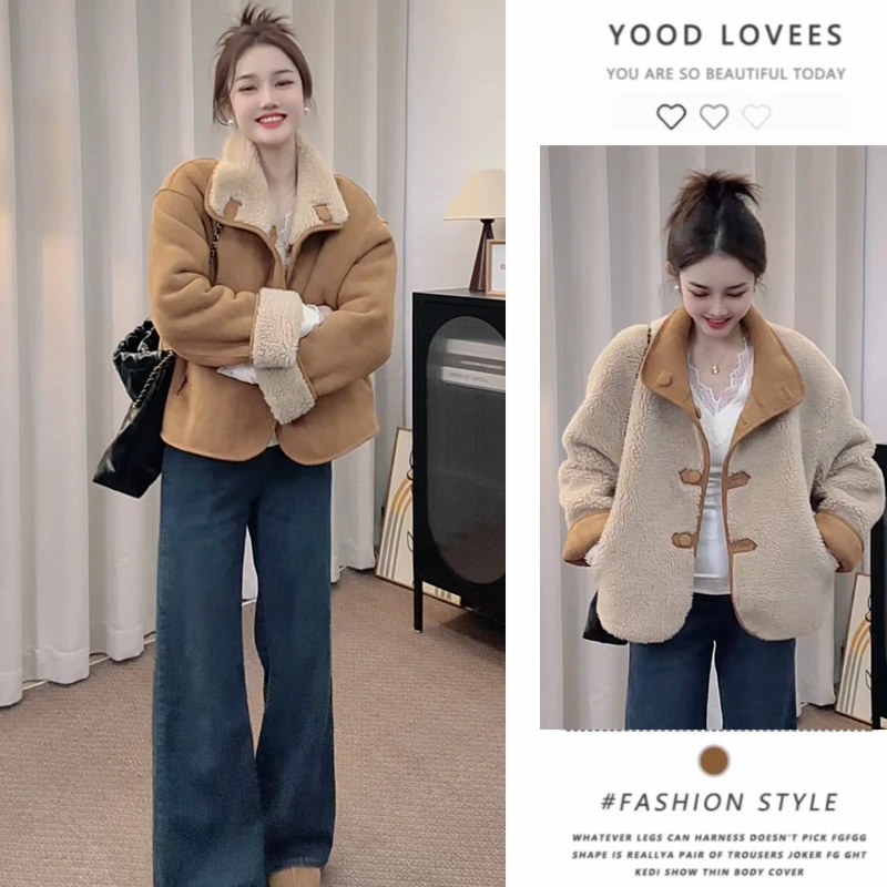 6-x（以直播间展示货号为准）设计款拼接毛外套棉服上衣 1