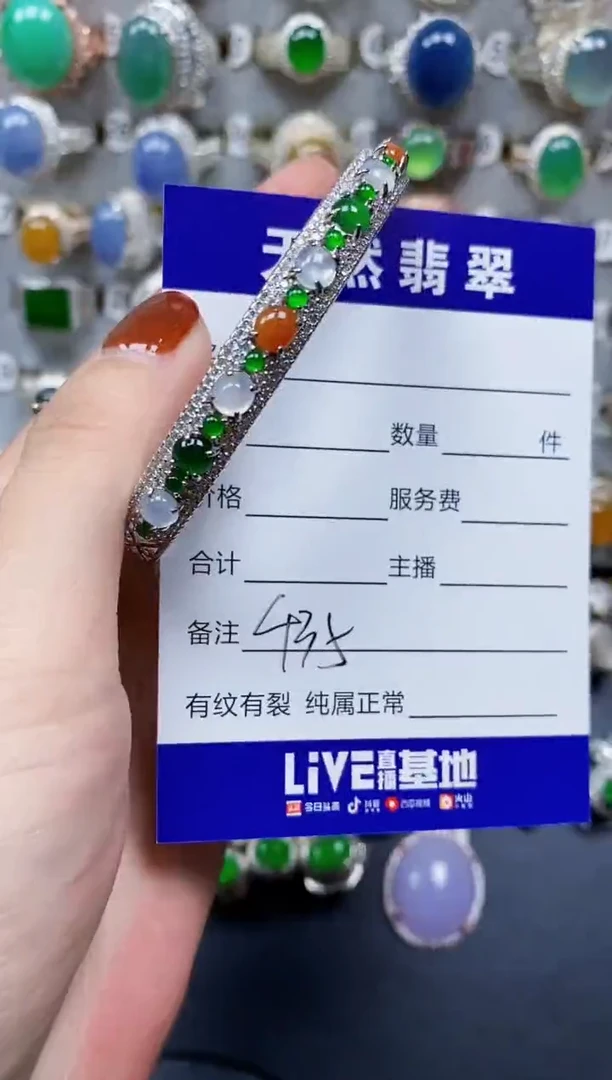 翡翠手镯银S925镶嵌435