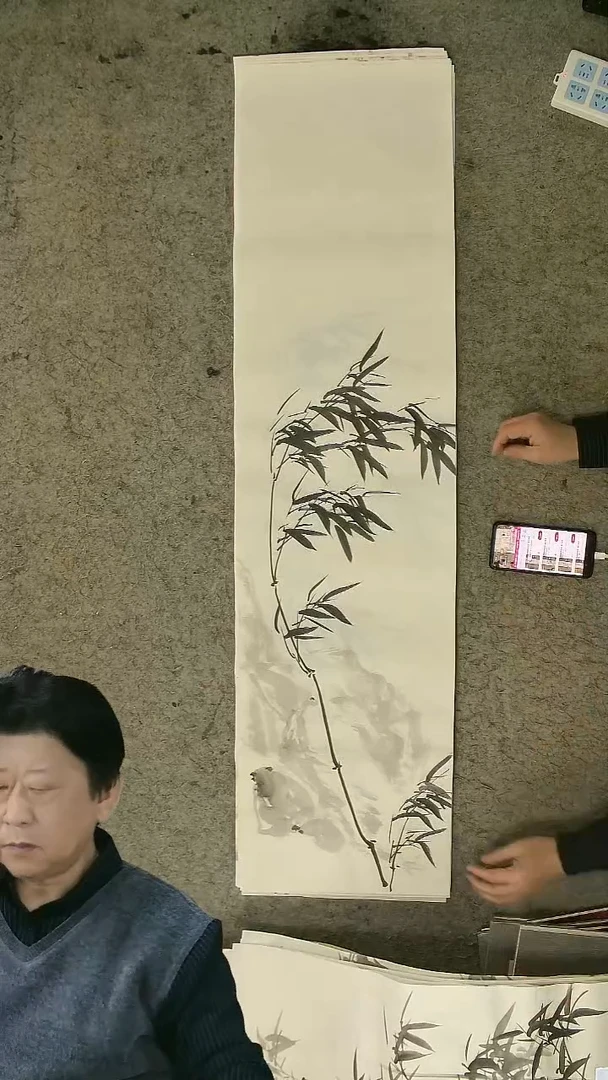 国画四尺对开  墨竹条屏 34*138cm