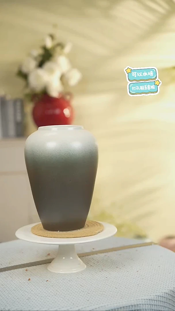 中款磨砂渐变蓝景德镇水培陶瓷花瓶摆件