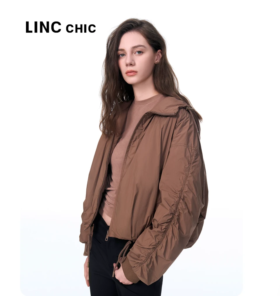 LINCCHIC金羽杰羽绒服2025年秋季新款连帽超轻暖短款羽绒服女1041