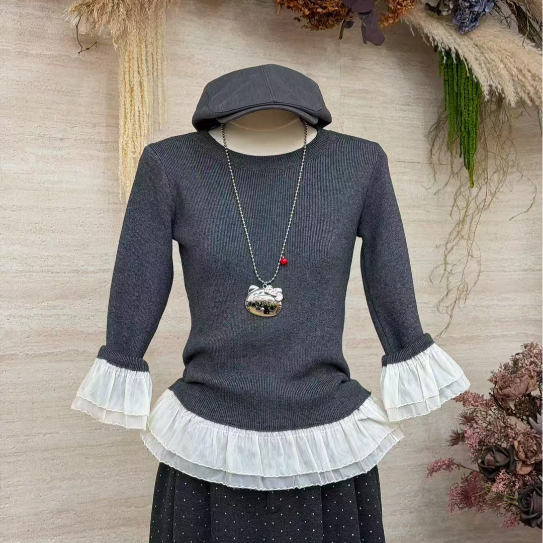 【蕾丝甜心】可爱甜美风精致高级感修身显瘦上衣-9317