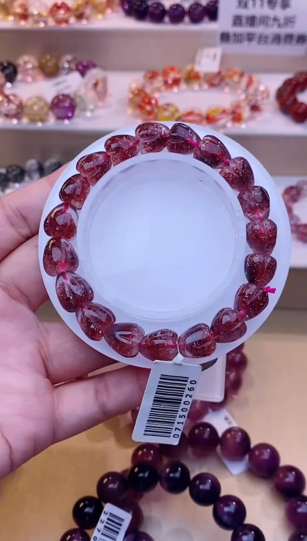 未镶嵌手串水晶心形金草莓超七单圈10m+