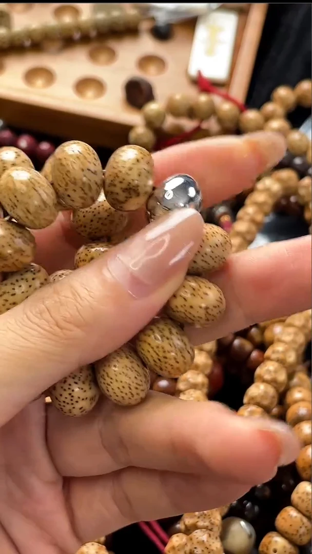 手串星月菩提精工级粉皮浅珀算盘14*10手串