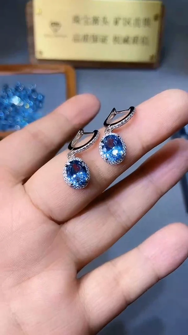 【闪购商品】海蓝宝石耳饰银S925镶嵌354