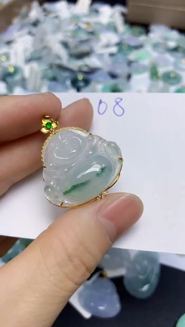 颈饰18K金镶嵌翡翠天然缅甸翡翠A货翡翠百元以上9元证书费自理