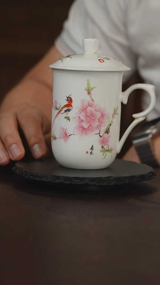 景德镇花鸟陶瓷办公杯
