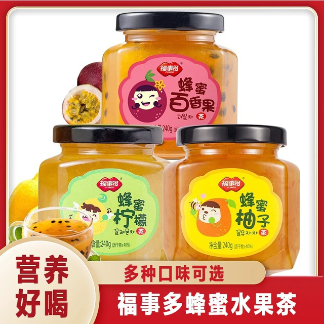 福事多蜂蜜柚子茶百香果柠檬茶冲饮即食酸甜果酱果味茶罐装240g