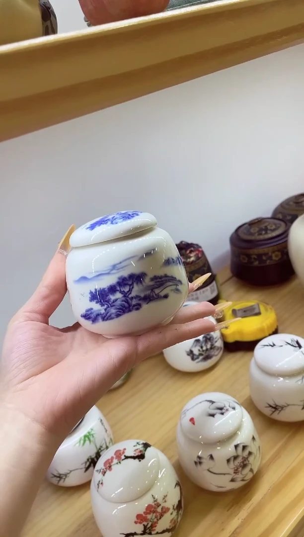 陶瓷小茶叶罐山水14#@@MCYGTCX14