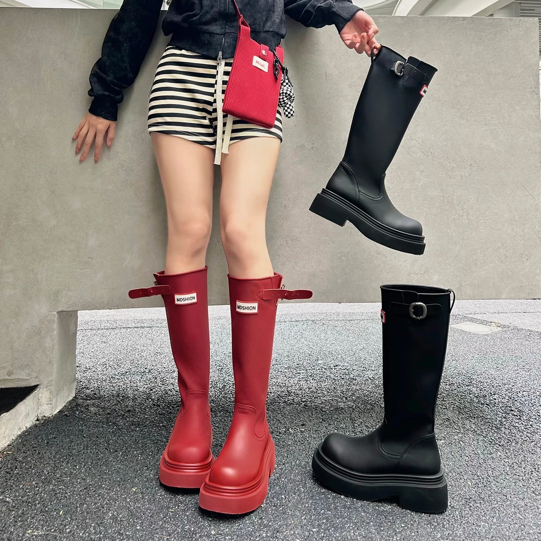 【万达撤柜】靴子2025雨膝雨鞋长筒靴不过防滑露营旅游红色高筒骑士