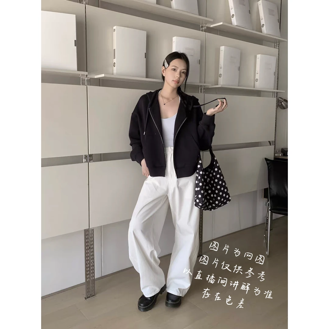【大白莎家】大码女装拉链标准连帽短款卫衣韩版炸街潮流开衫