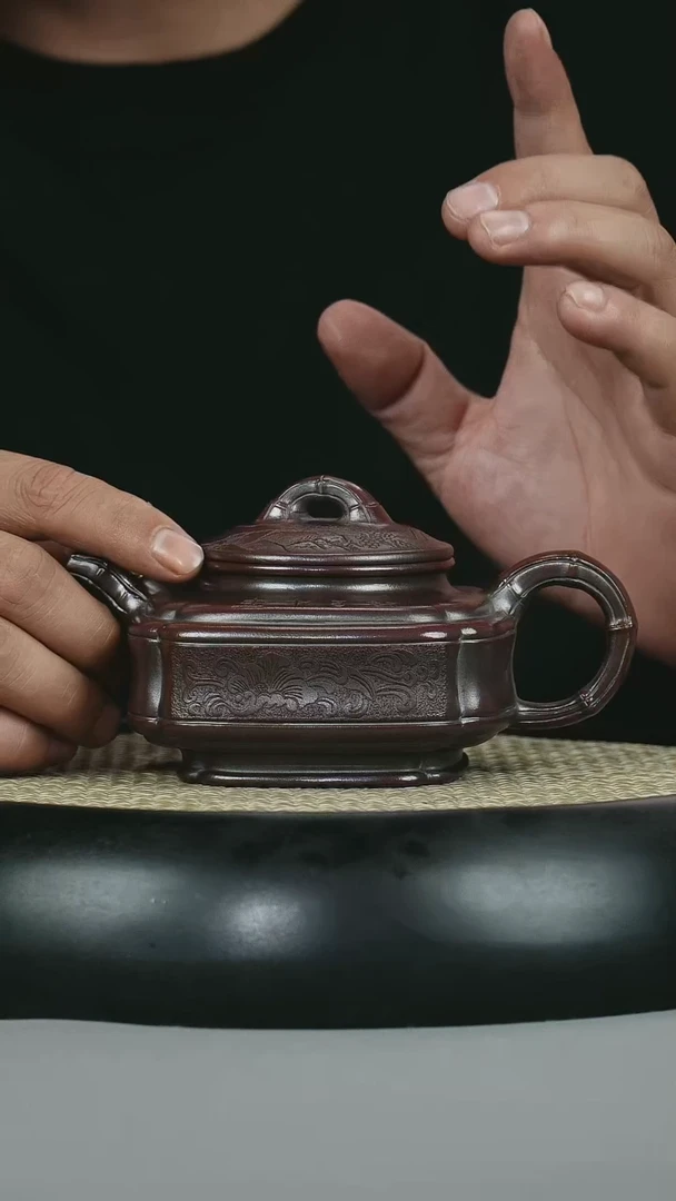 茶壶紫砂 龙山古乌泥 四方竹节