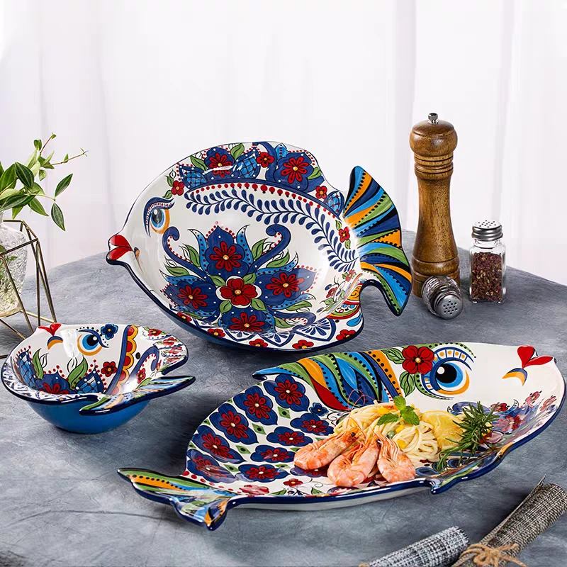 波西米亚风格异形陶瓷碗可作水果沙拉碗汤面碗鱼碗创意陶瓷水果碗