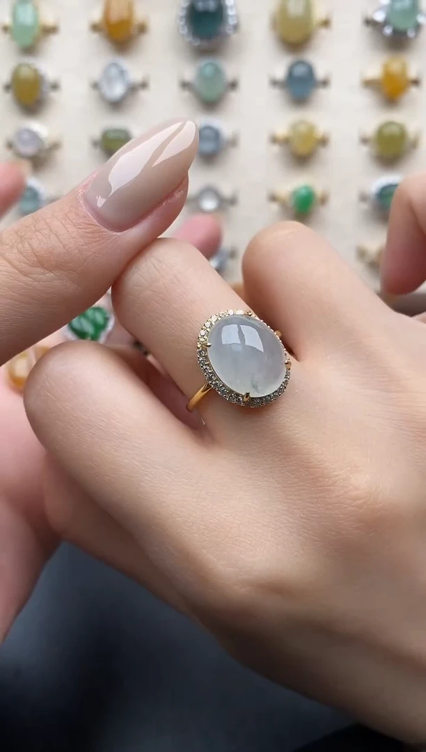 银S925镶嵌戒指翡翠一物一证一礼盒