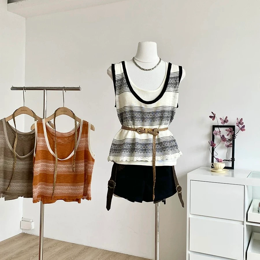 松弛感休闲套装女两件套上衣夏季夏季新款冰丝针织衫无袖吊带背心