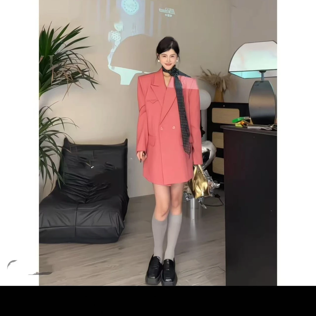 【宝儿姐优选】带丝巾！彩色垫肩西装外套