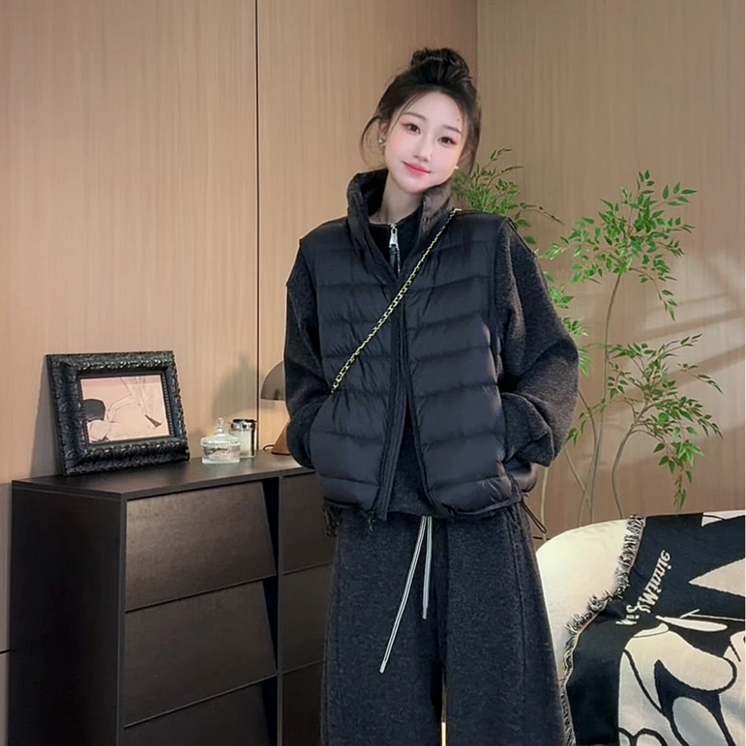 韩版立领龟背排骨白鸭绒马甲女秋冬新款无袖百搭坎肩马夹上衣潮