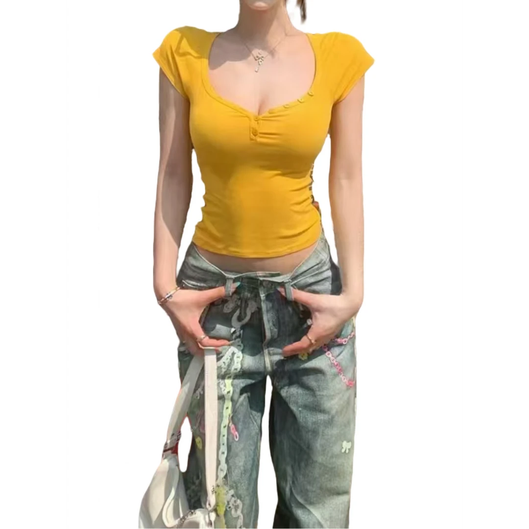 麦麦家【嫩妹天菜】修身T恤辣妹设计感纯欲性感大码大码上衣短袖