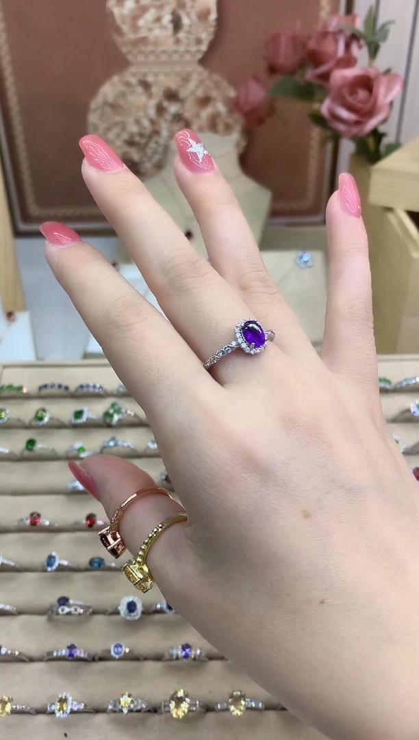 银S925镶嵌戒指水晶梦盼紫水晶戒指
