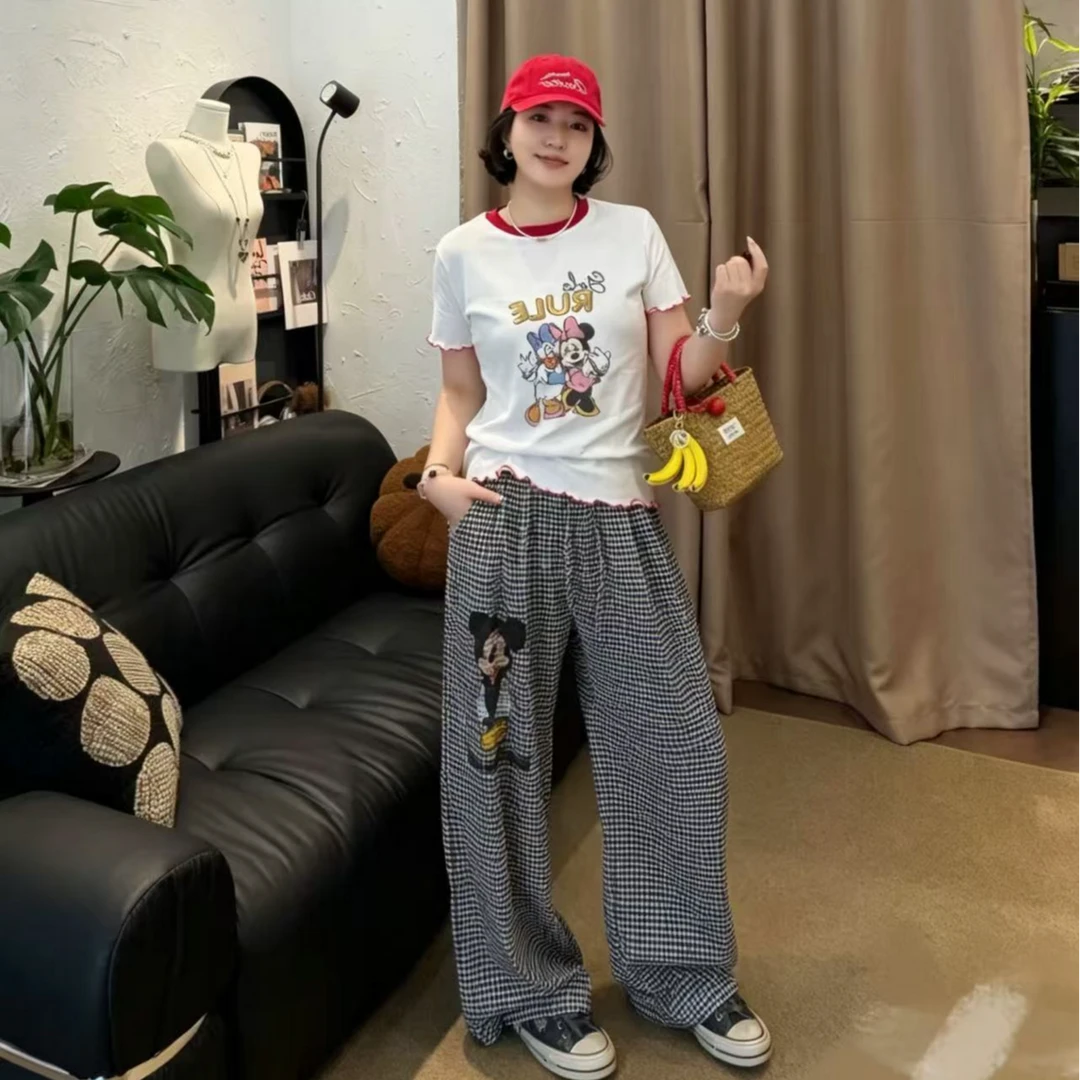 泡菜国米奇迪斯尼系列T恤+格子裤休闲套装10751/66777-3